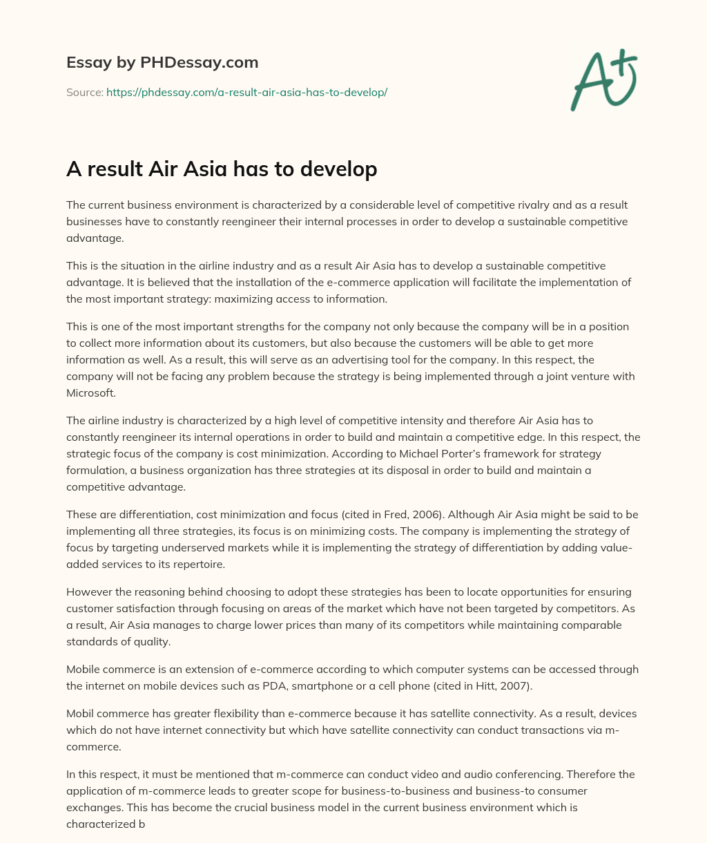 A result Air Asia has to develop essay