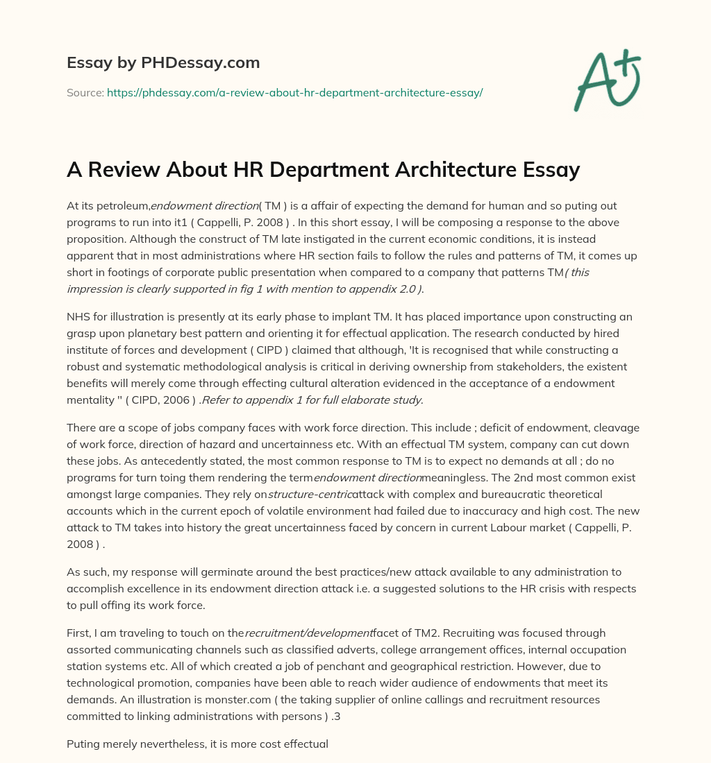 A Review About HR Department Architecture Essay essay