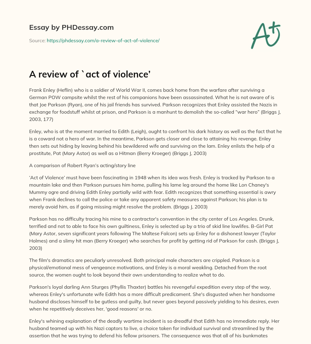 A review of `act of violence’ essay