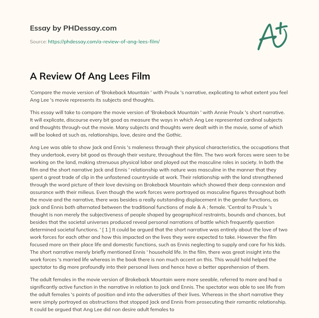 A Review Of Ang Lees Film essay