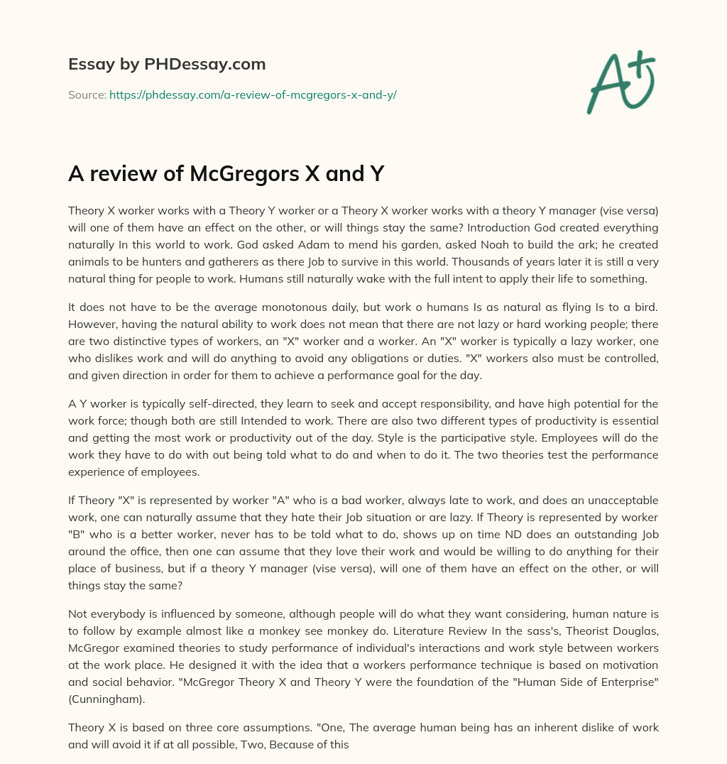 A review of McGregors X and Y essay