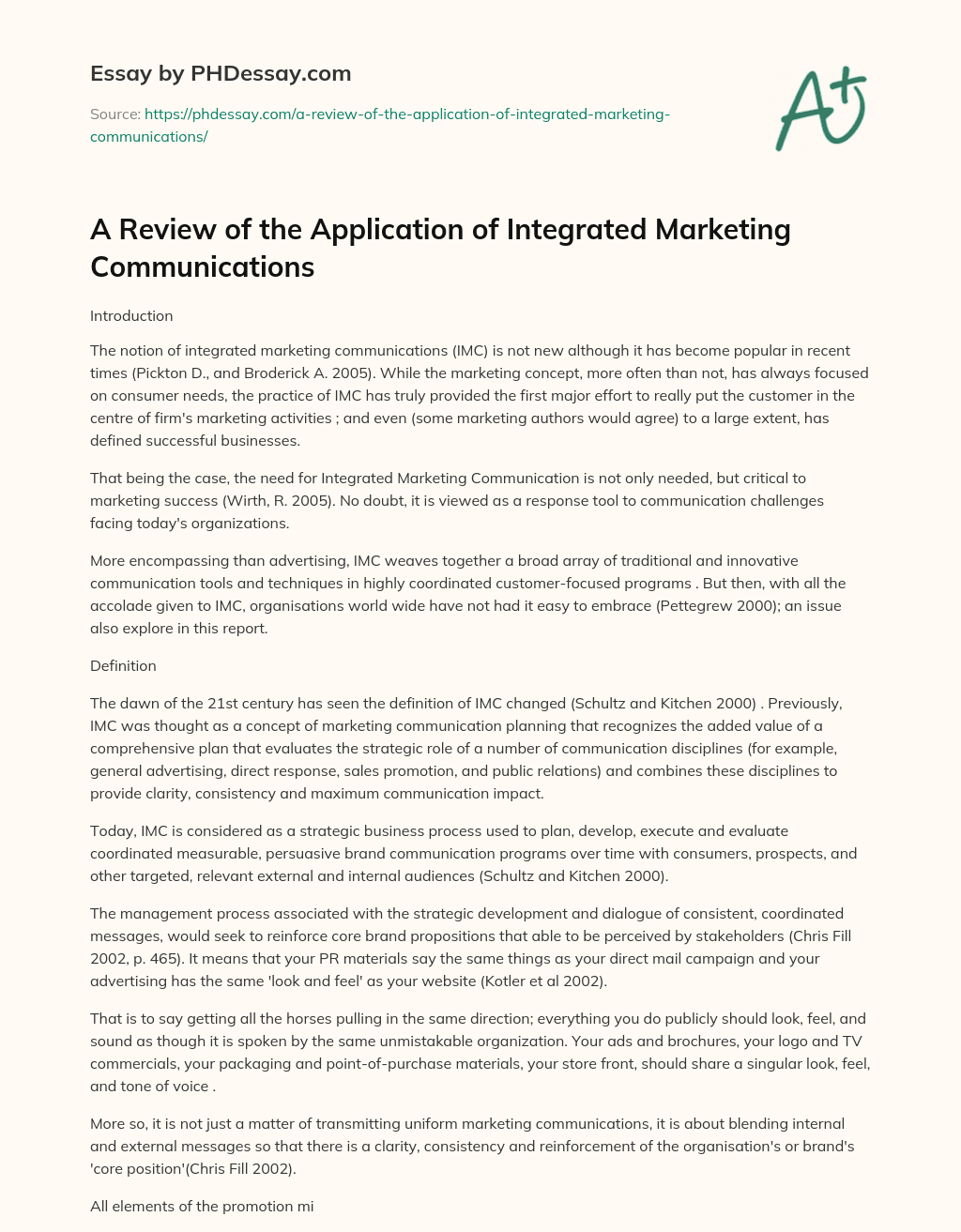 A Review of the Application of Integrated Marketing Communications essay