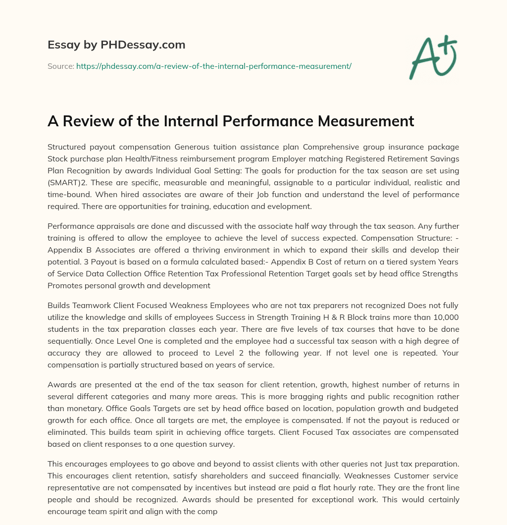 A Review of the Internal Performance Measurement (500 Words)
