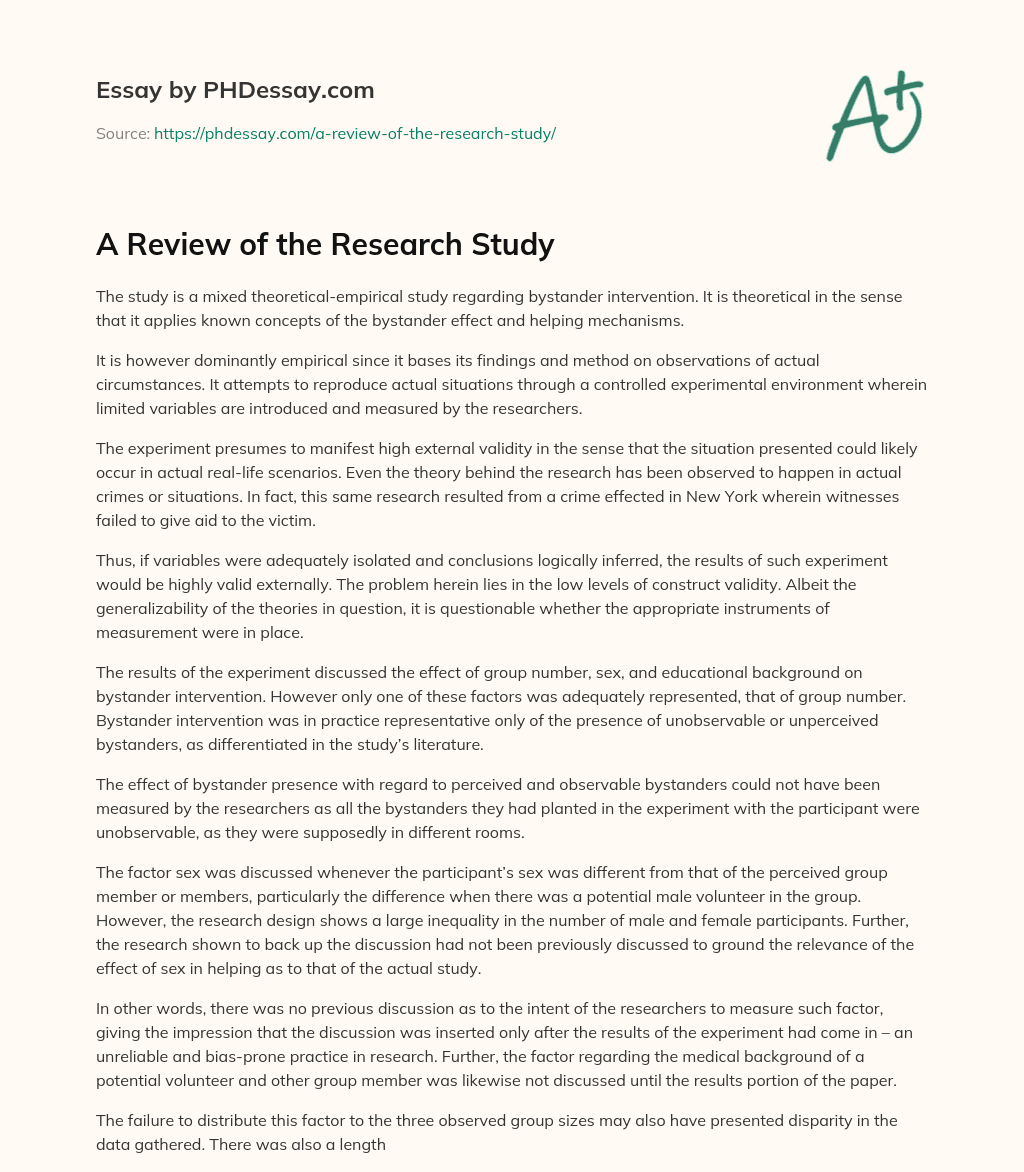 A Review of the Research Study essay