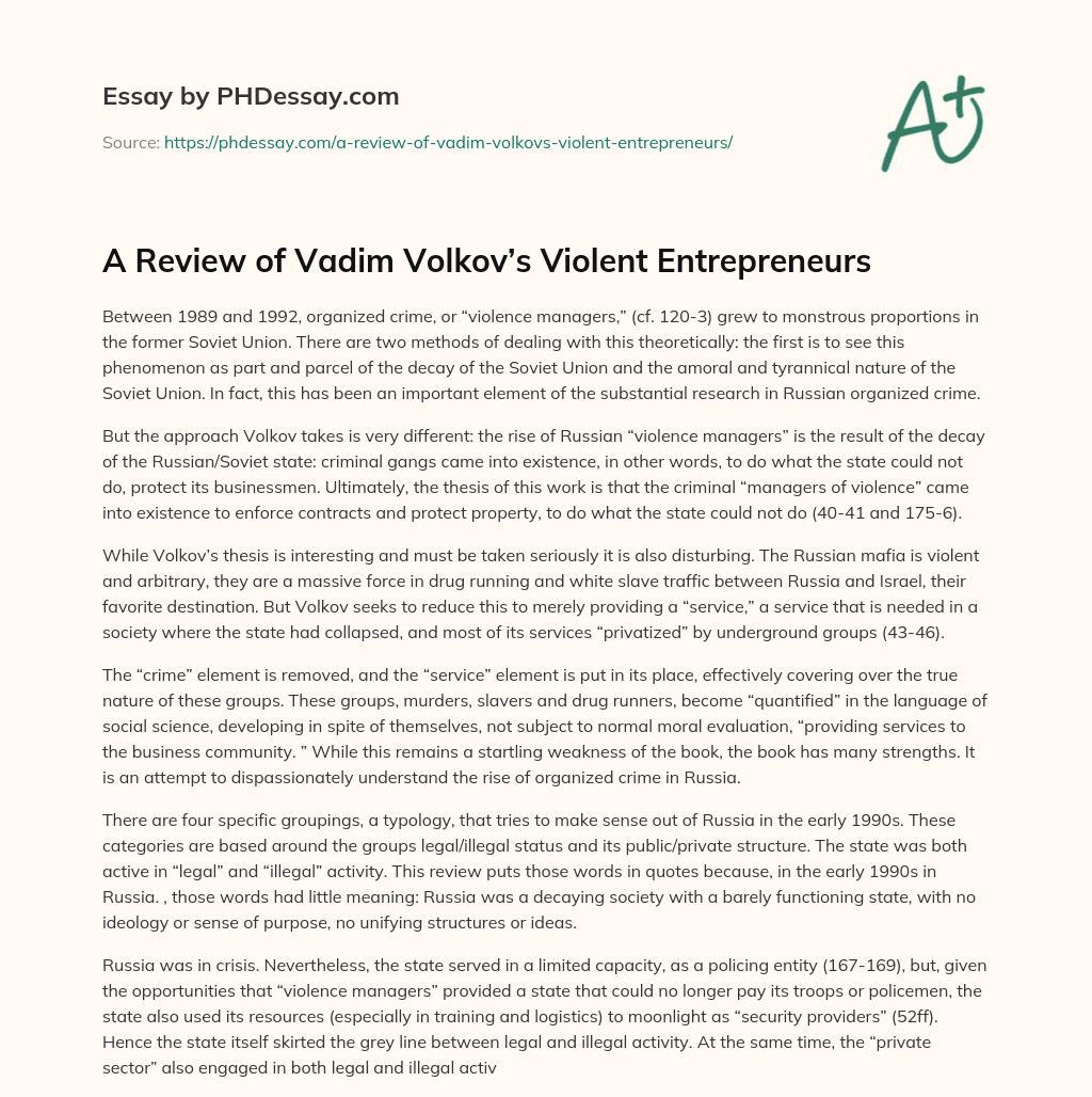 A Review of Vadim Volkov’s Violent Entrepreneurs essay