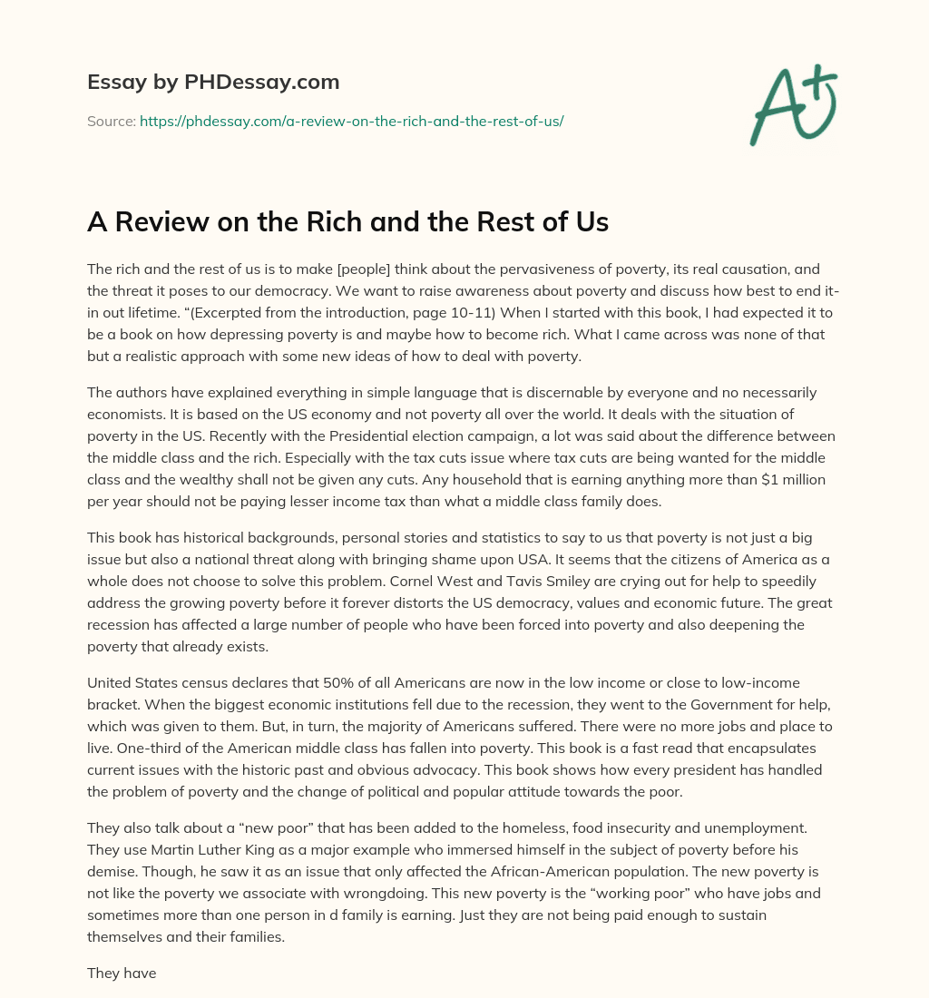 A Review on the Rich and the Rest of Us essay