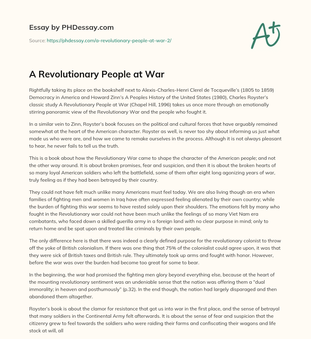 A Revolutionary People at War essay
