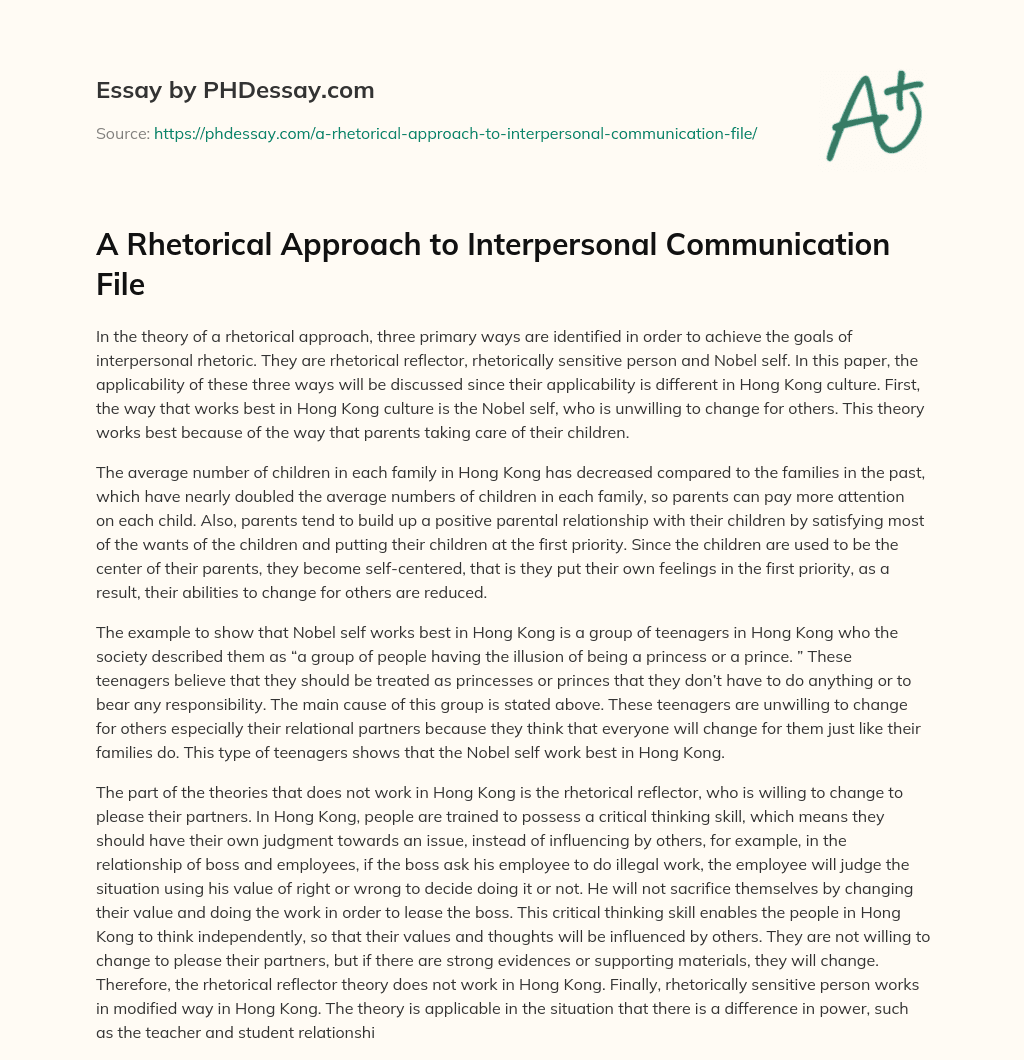 A Rhetorical Approach to Interpersonal Communication File essay
