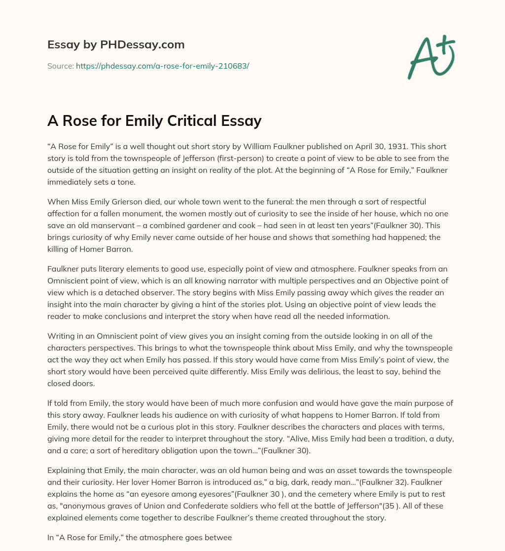 A Rose for Emily Critical Essay essay