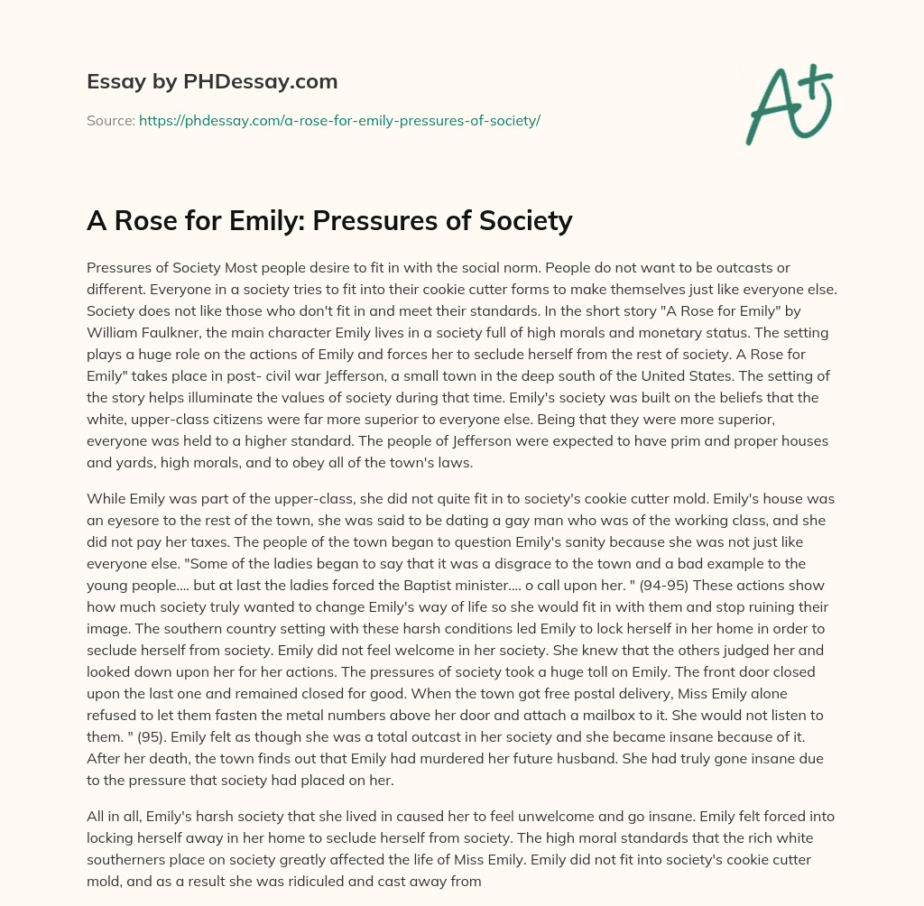 A Rose for Emily: Pressures of Society essay