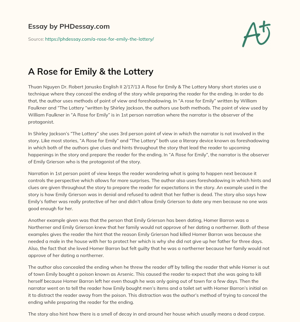 A Rose for Emily & the Lottery essay