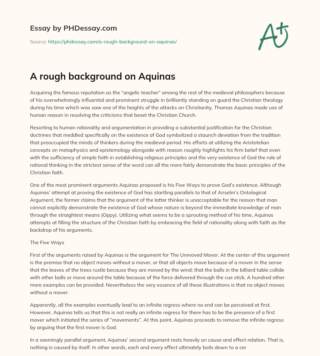 A rough background on Aquinas essay