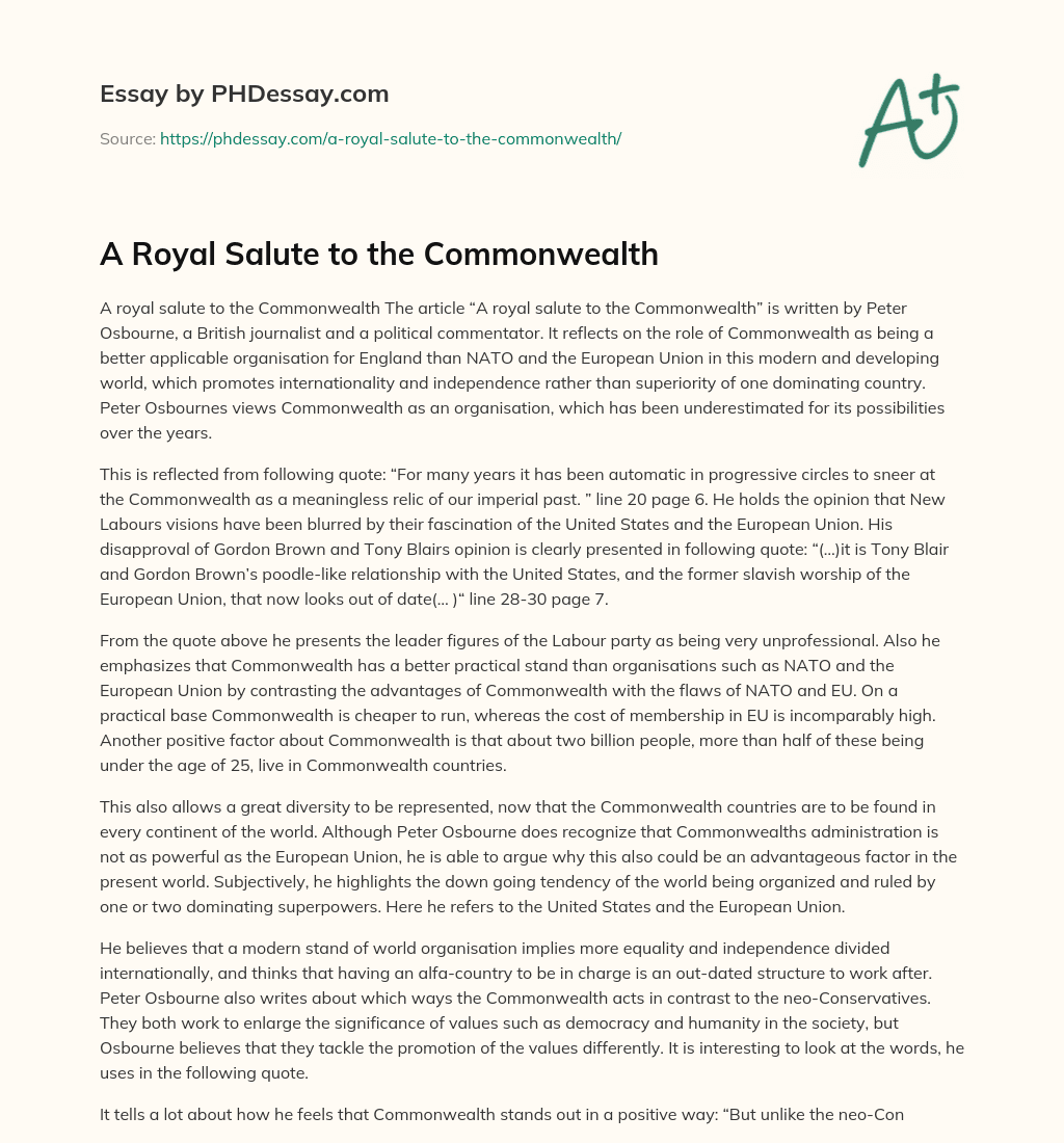 A Royal Salute to the Commonwealth essay