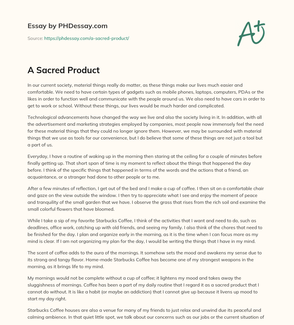 A Sacred Product essay