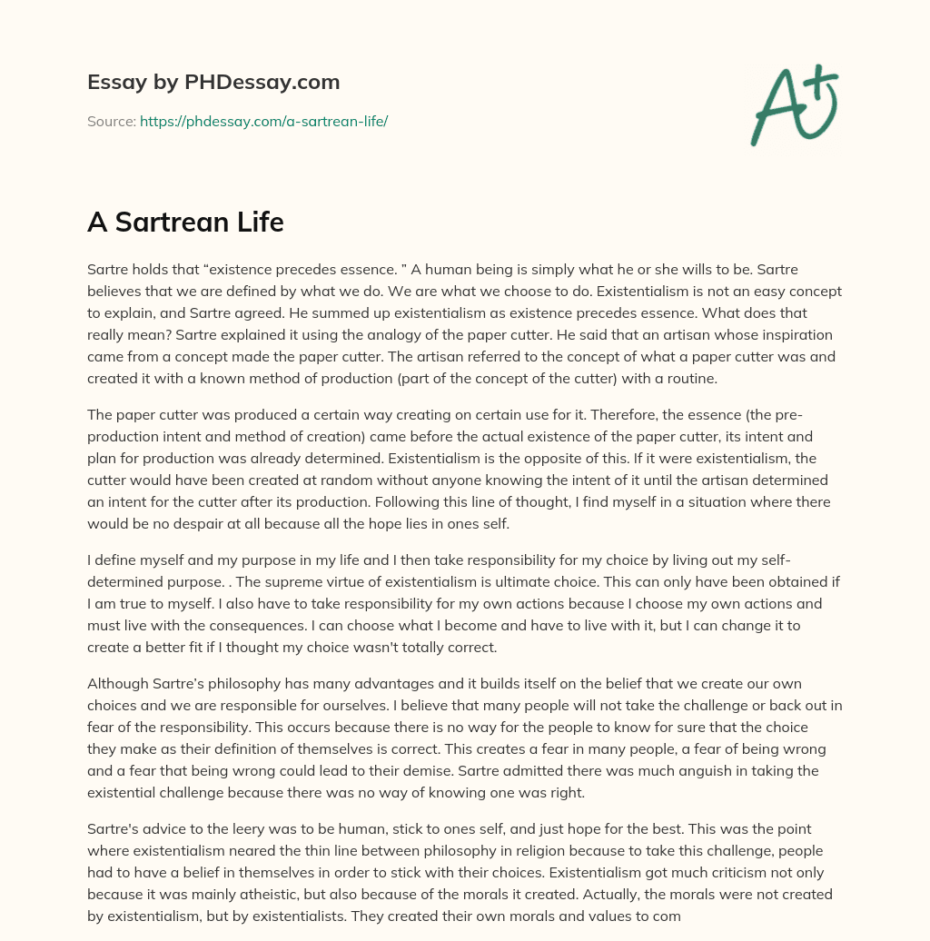 A Sartrean Life essay