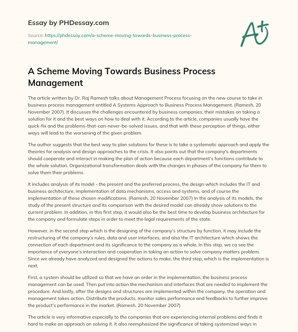 A Scheme Moving Towards Business Process Management essay