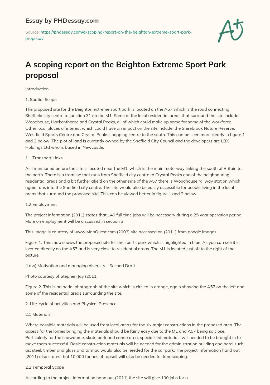 A scoping report on the Beighton Extreme Sport Park proposal essay