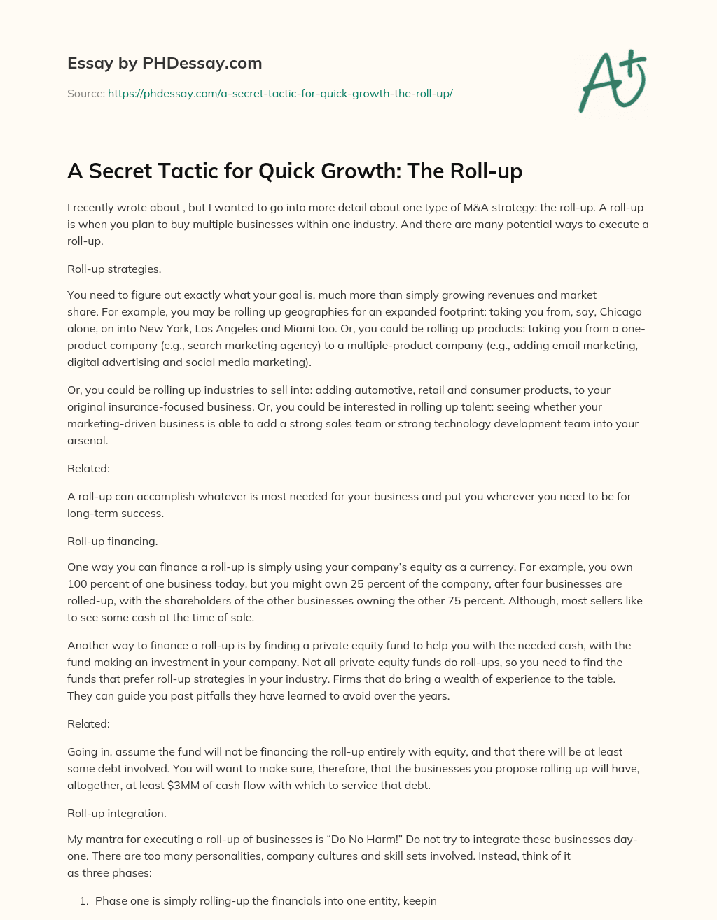 A Secret Tactic for Quick Growth: The Roll-up essay