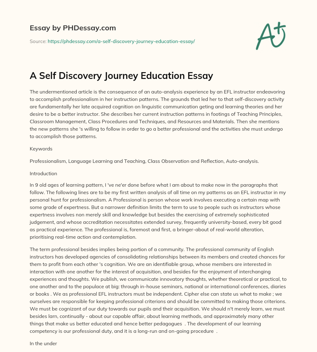A Self Discovery Journey Education Essay essay