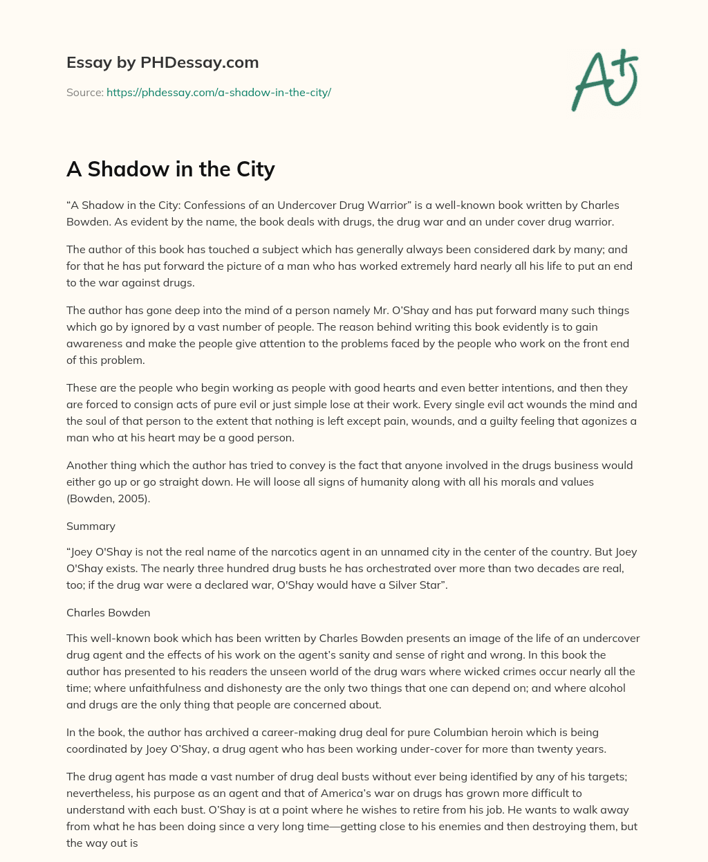A Shadow in the City essay