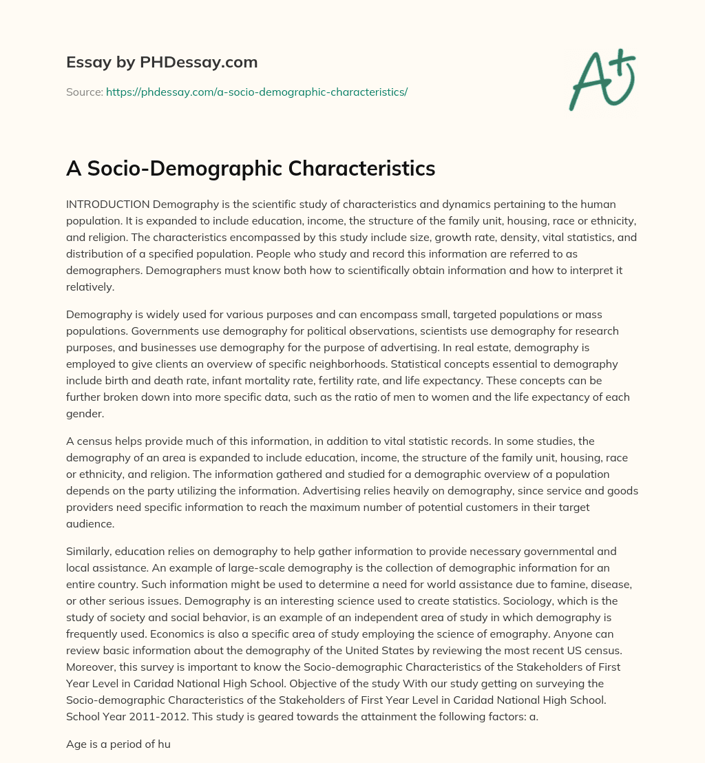 A Socio-Demographic Characteristics essay