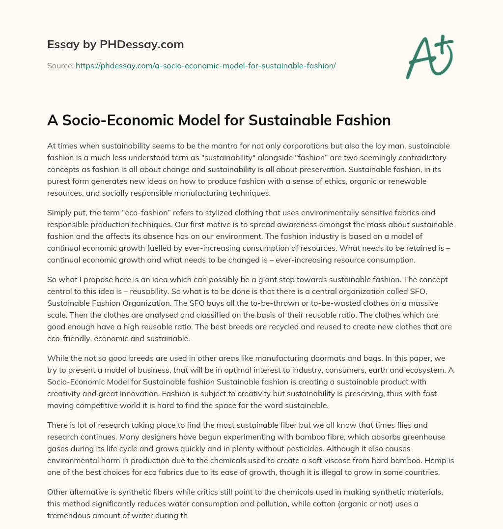 A Socio-Economic Model for Sustainable Fashion essay