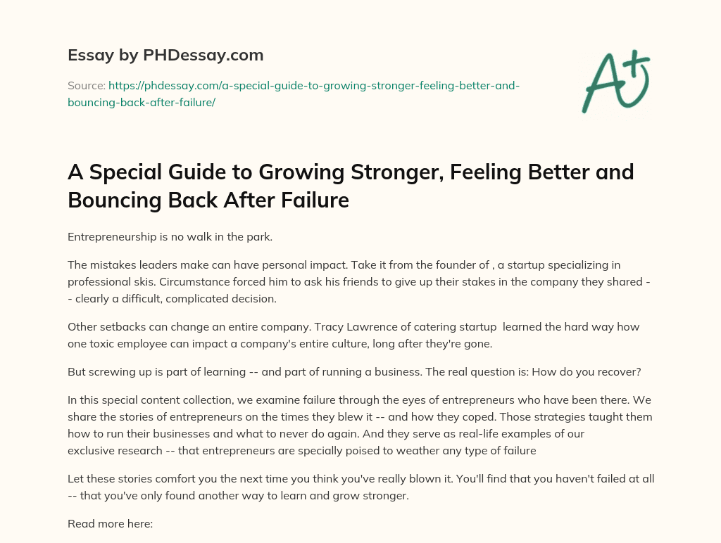 A Special Guide to Growing Stronger, Feeling Better and Bouncing Back After Failure essay