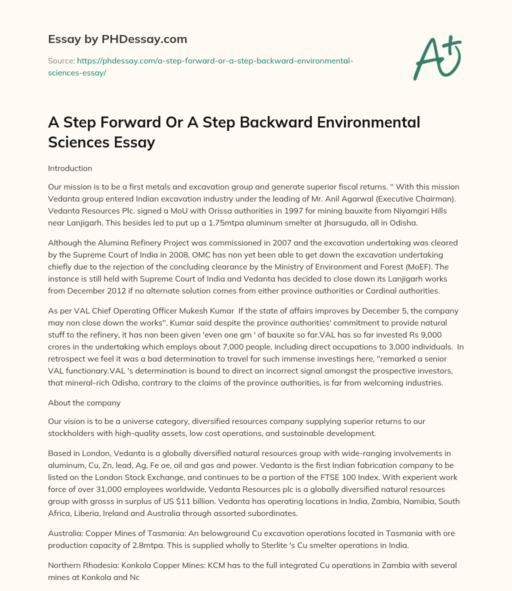 A Step Forward Or A Step Backward Environmental Sciences Essay essay