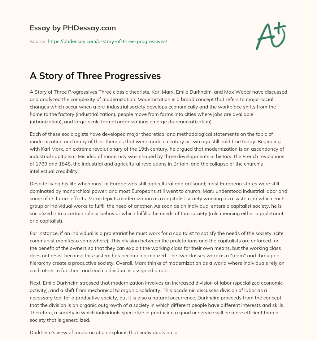 A Story of Three Progressives essay