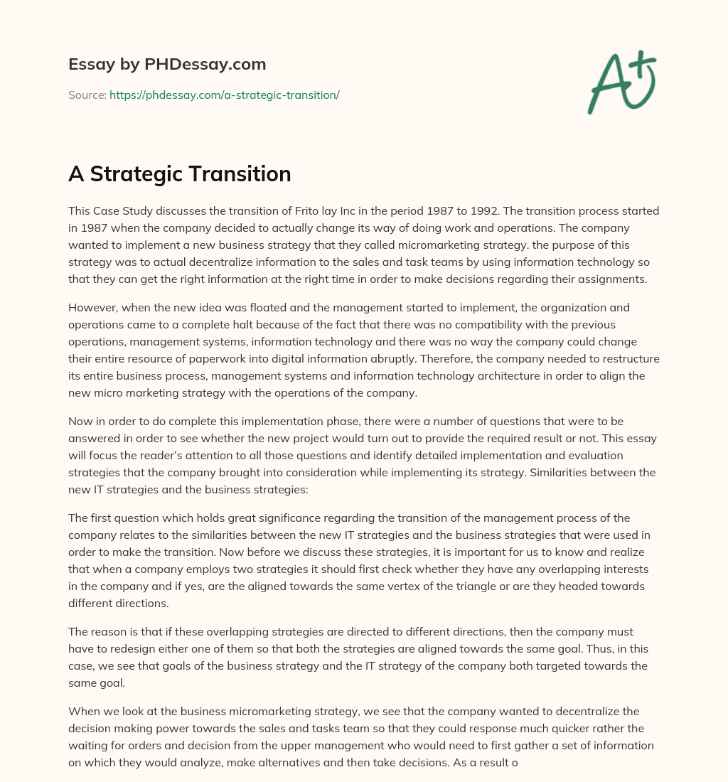 A Strategic Transition essay