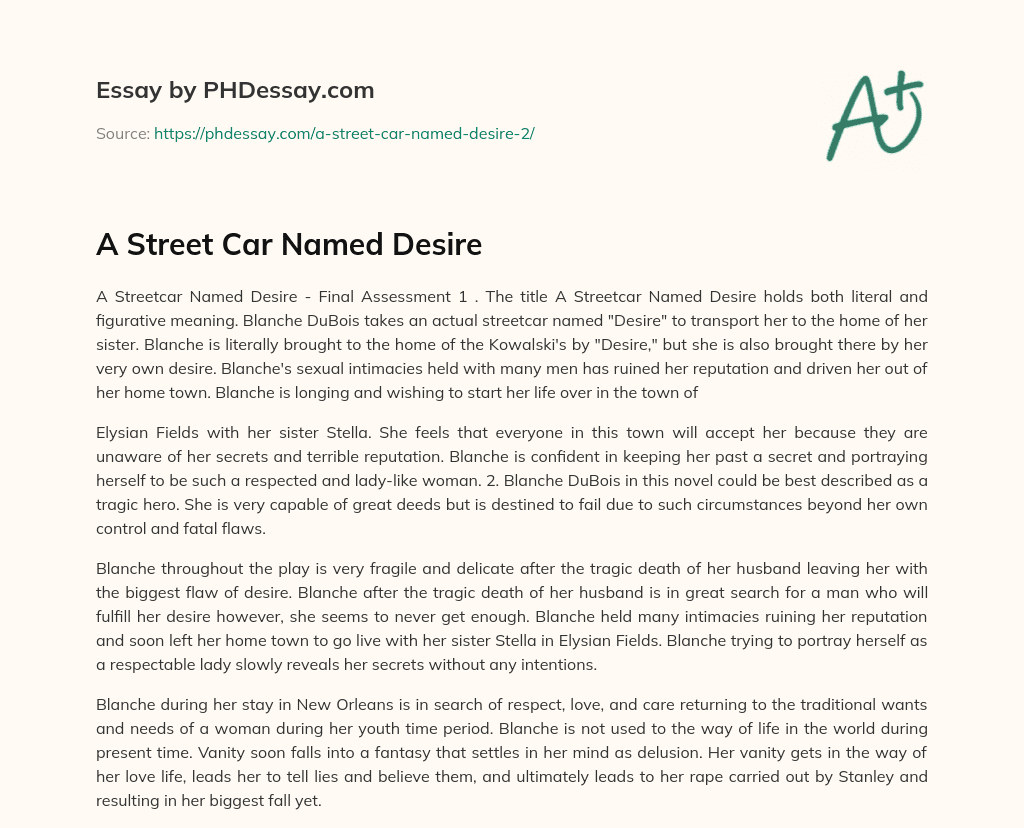 A Street Car Named Desire essay