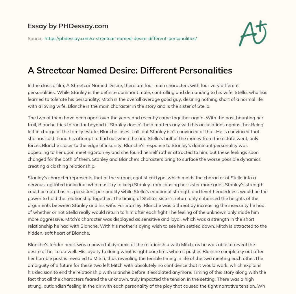 A Streetcar Named Desire: Different Personalities essay