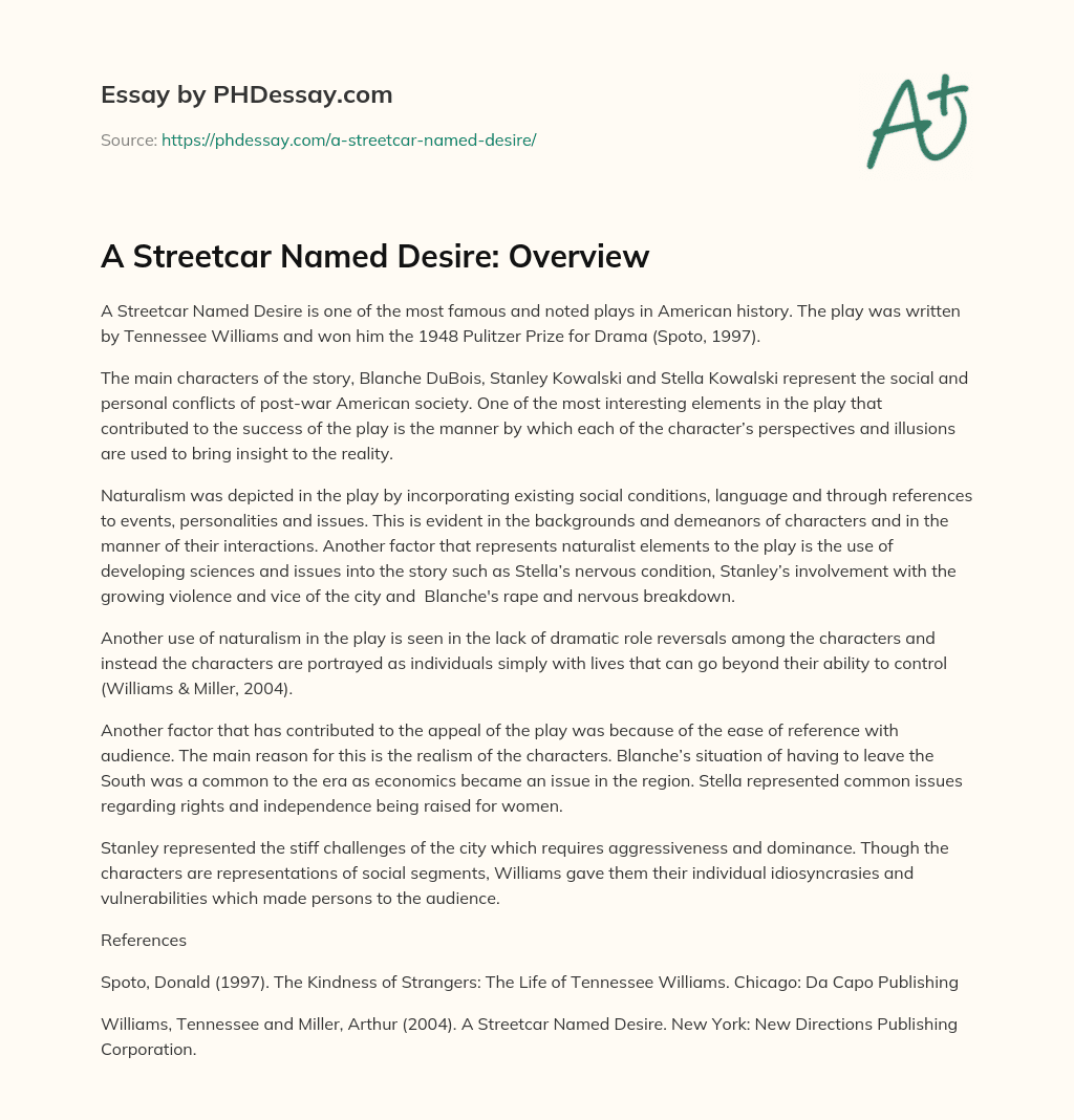 A Streetcar Named Desire: Overview essay