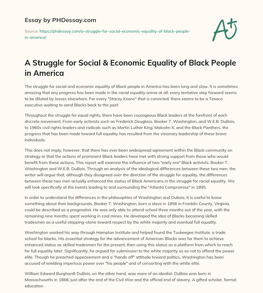 A Struggle for Social & Economic Equality of Black People in America essay