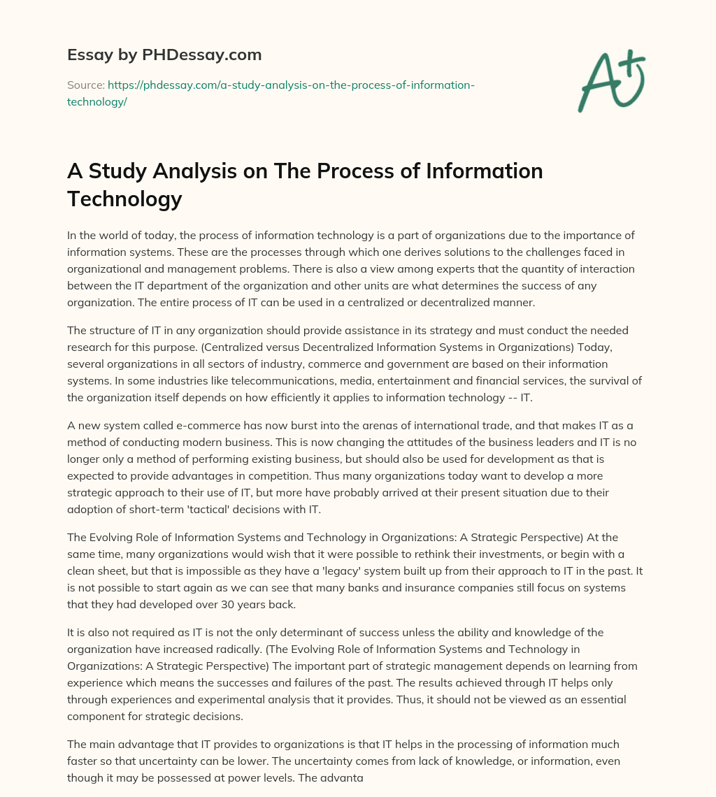 A Study Analysis on The Process of Information Technology essay