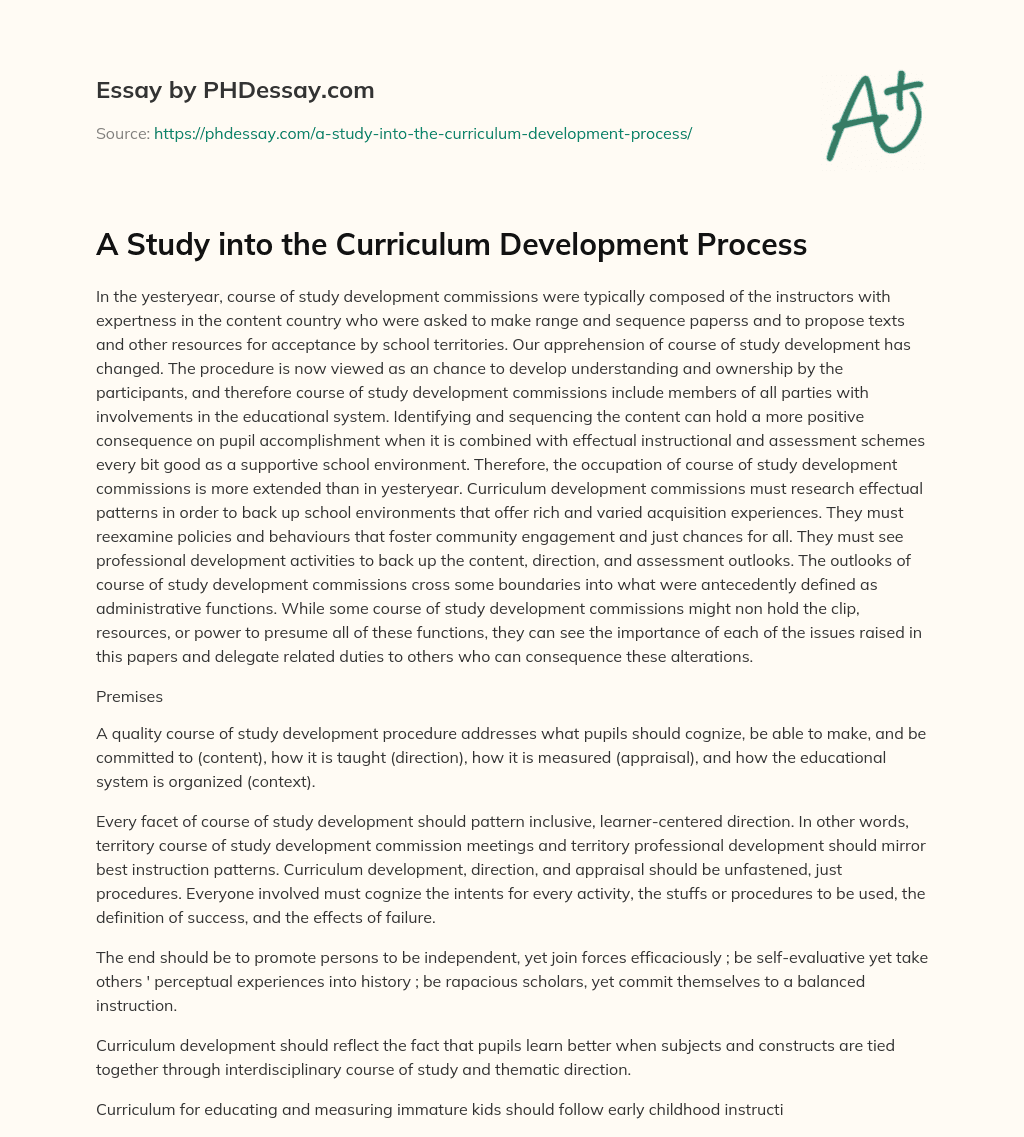 A Study into the Curriculum Development Process essay