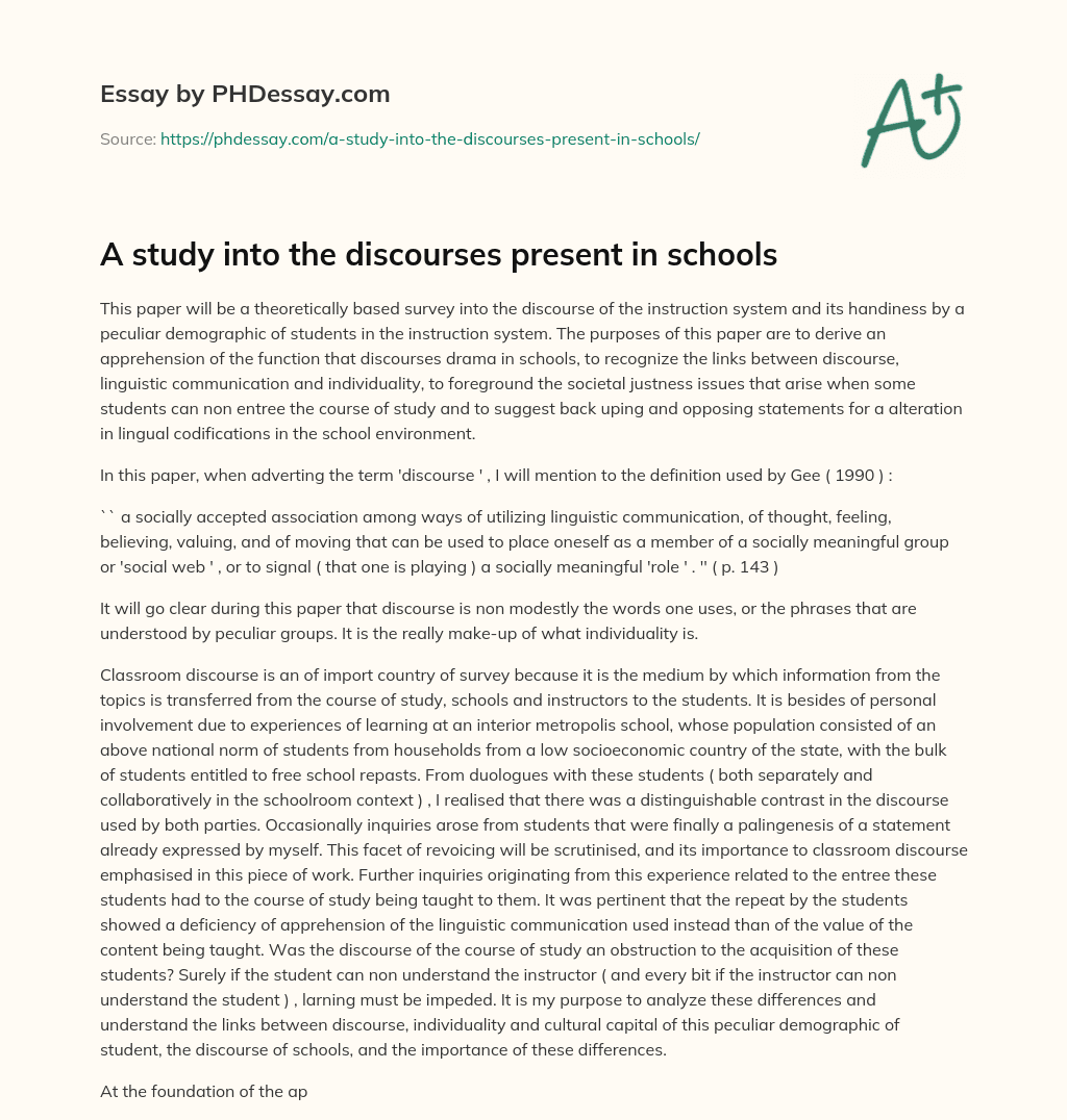 A study into the discourses present in schools essay