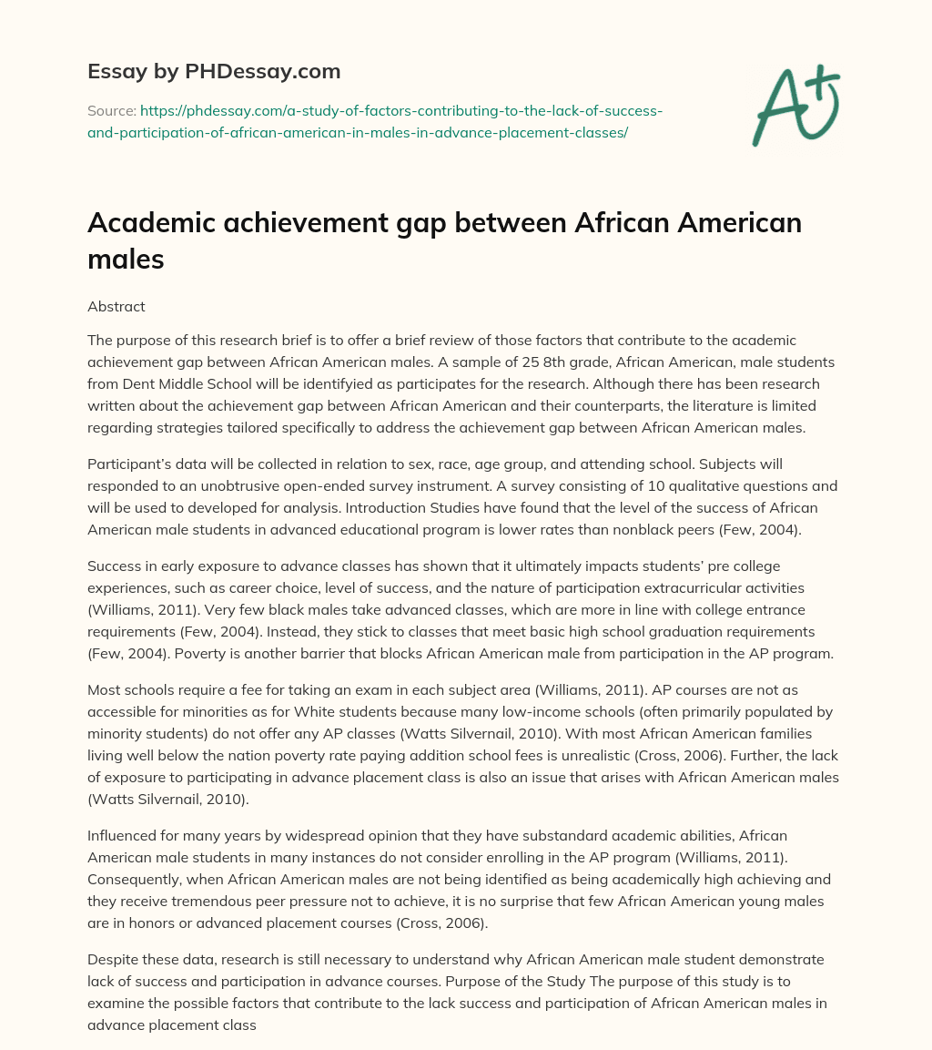 Academic achievement gap between African American males essay