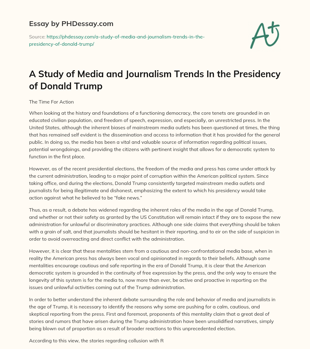 A Study of Media and Journalism Trends In the Presidency of Donald Trump essay