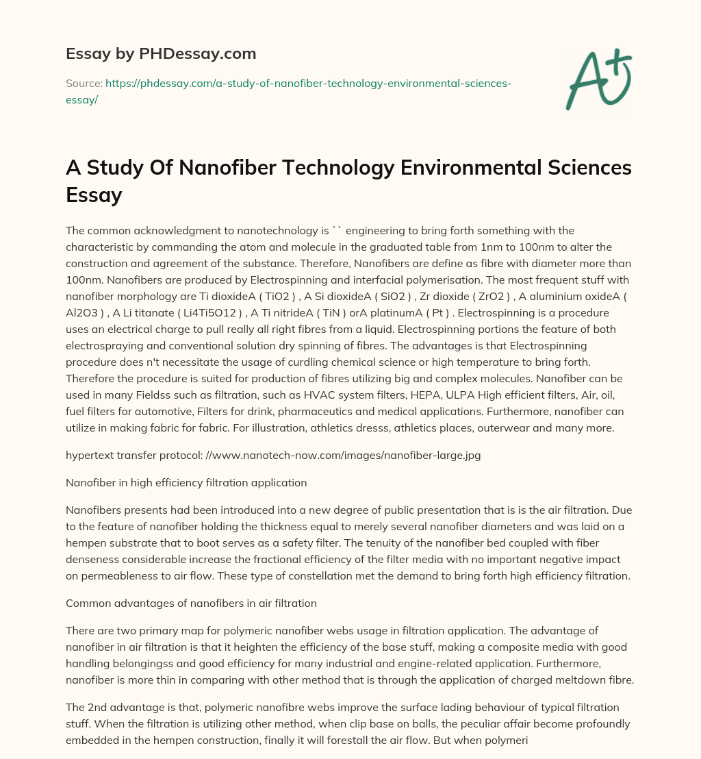 A Study Of Nanofiber Technology Environmental Sciences Essay essay