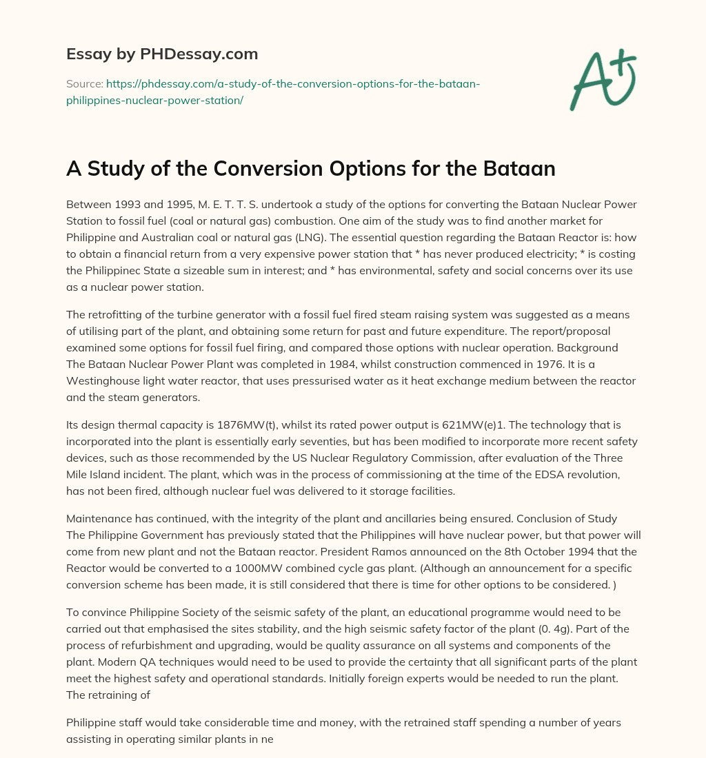 A Study of the Conversion Options for the Bataan essay
