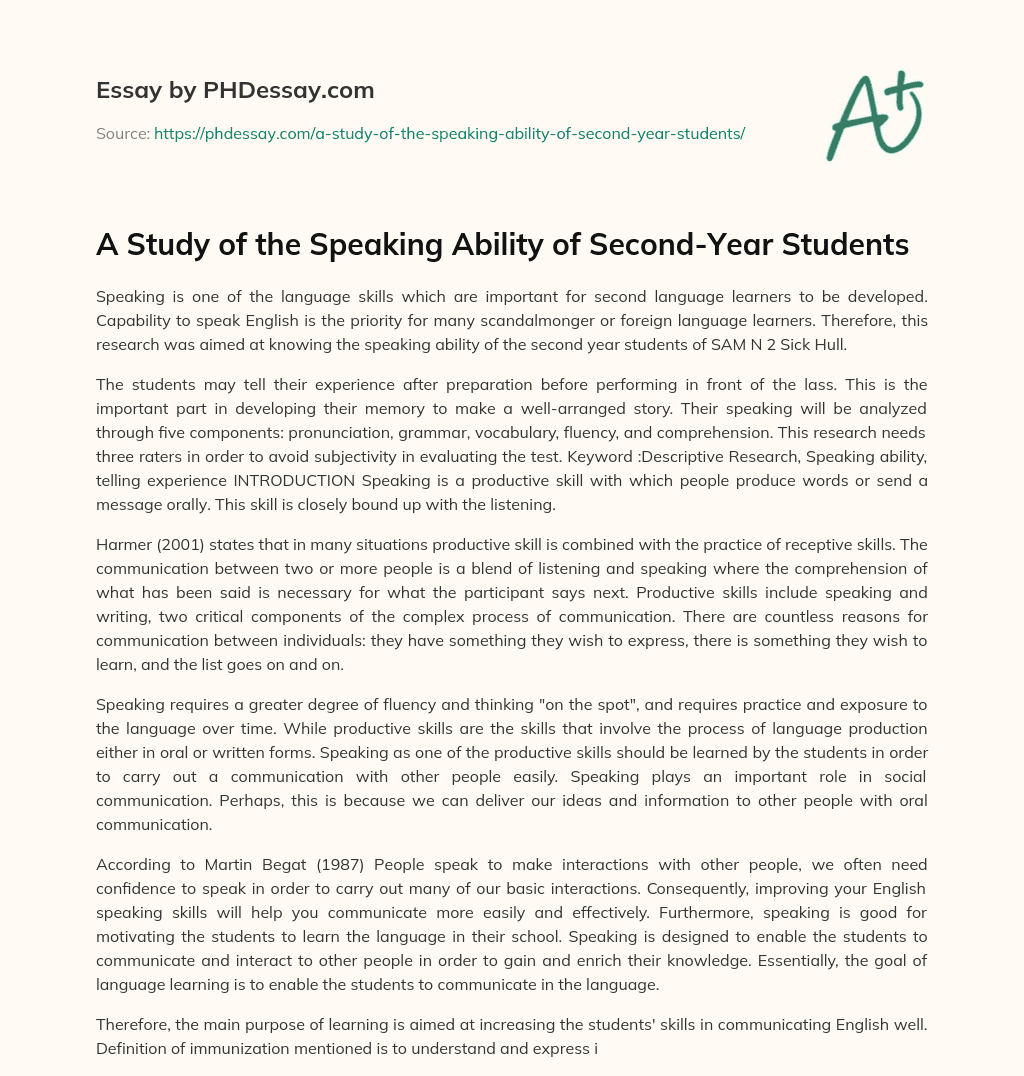 A Study of the Speaking Ability of Second-Year Students essay