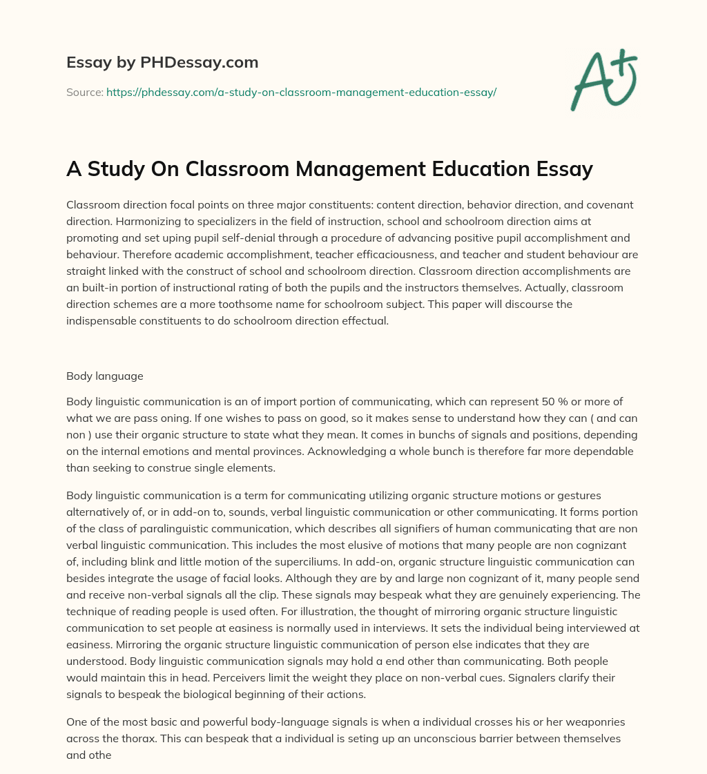 A Study On Classroom Management Education Essay essay