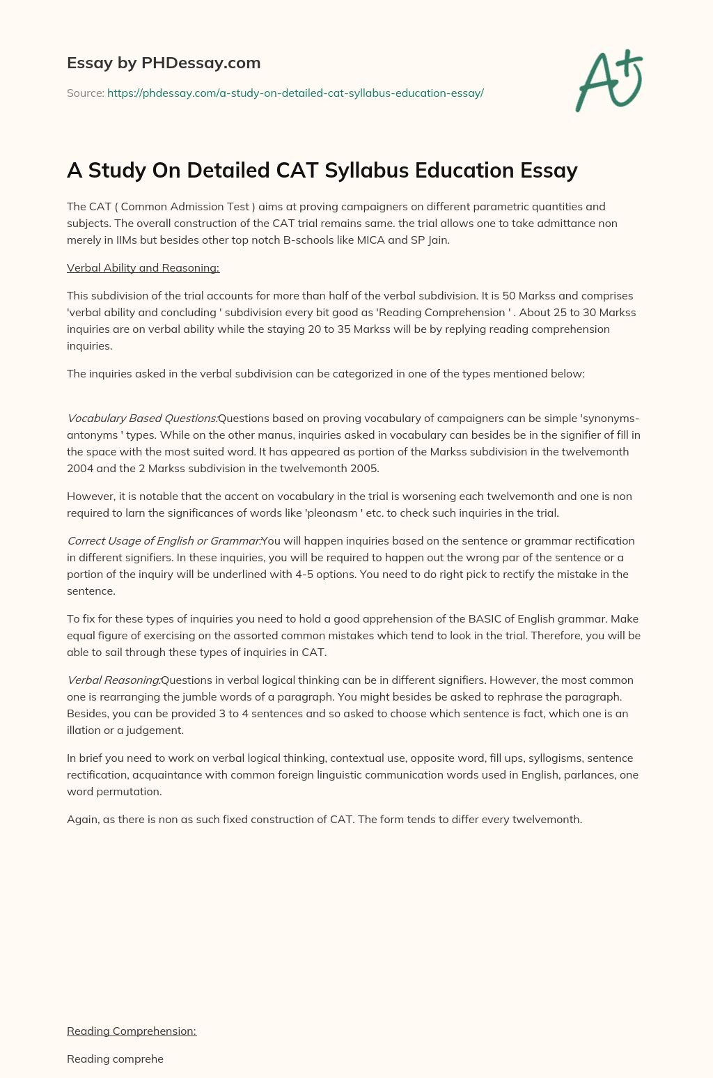A Study On Detailed CAT Syllabus Education Essay essay