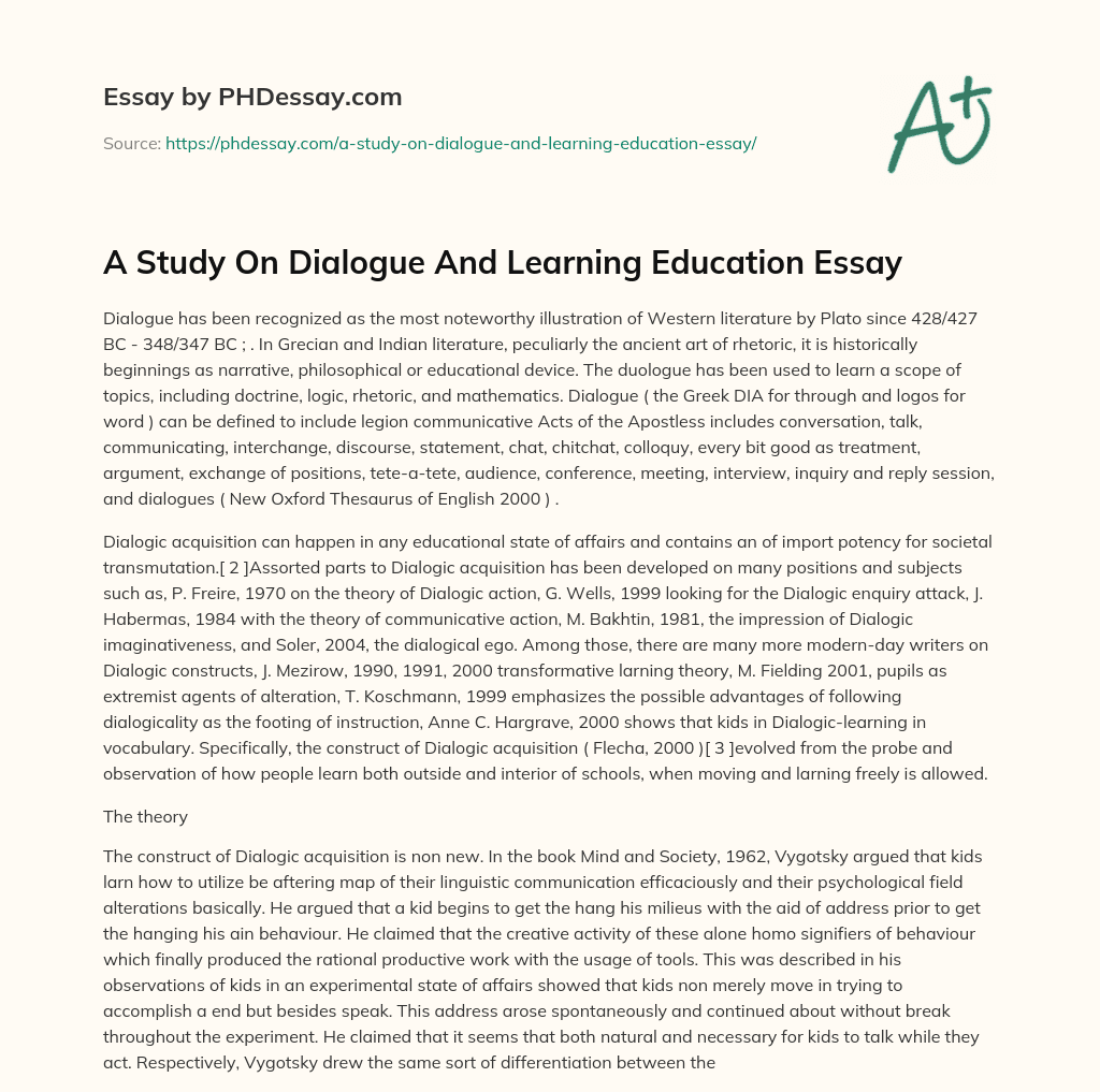 A Study On Dialogue And Learning Education Essay essay