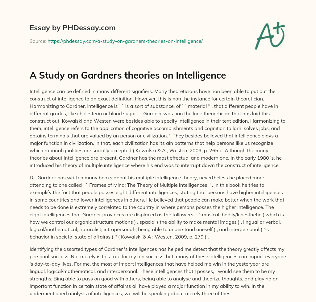 A Study on Gardners theories on Intelligence essay