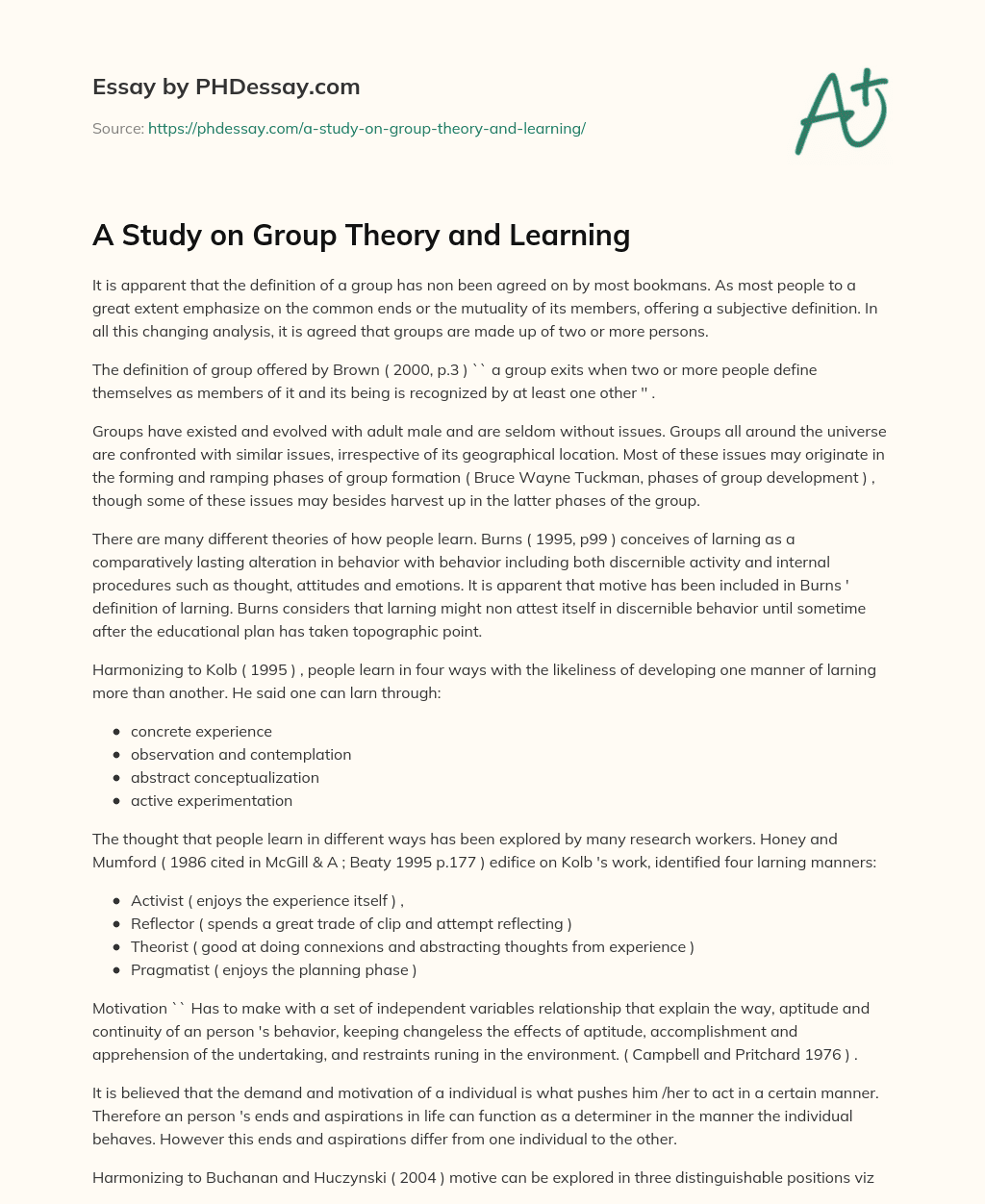 A Study on Group Theory and Learning essay