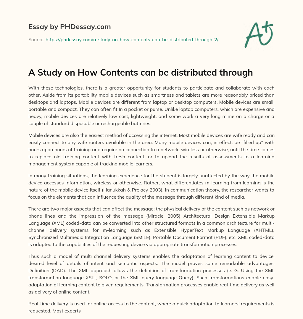 A Study on How Contents can be distributed through essay