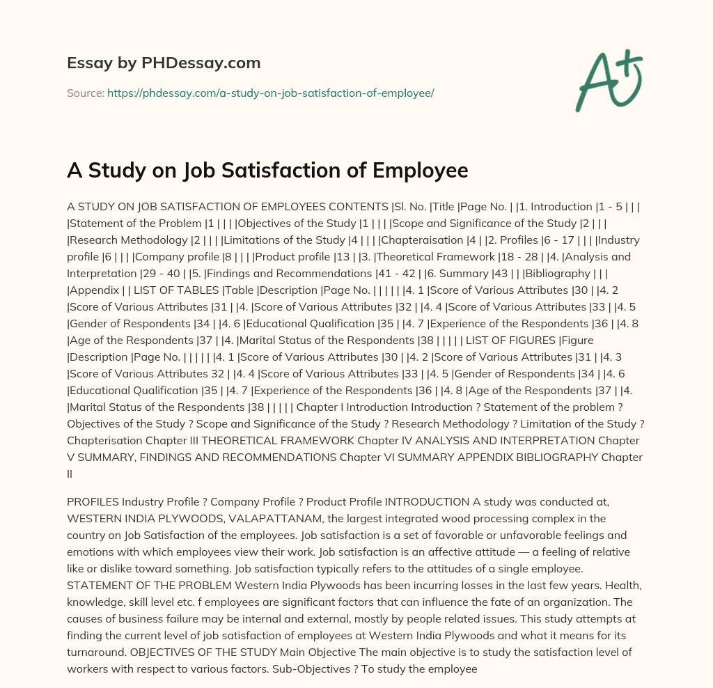 A Study on Job Satisfaction of Employee essay