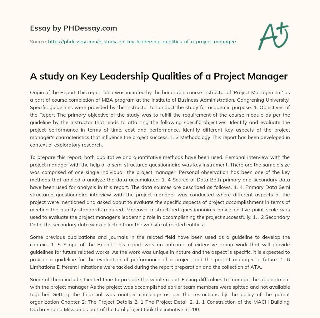 A study on Key Leadership Qualities of a Project Manager essay